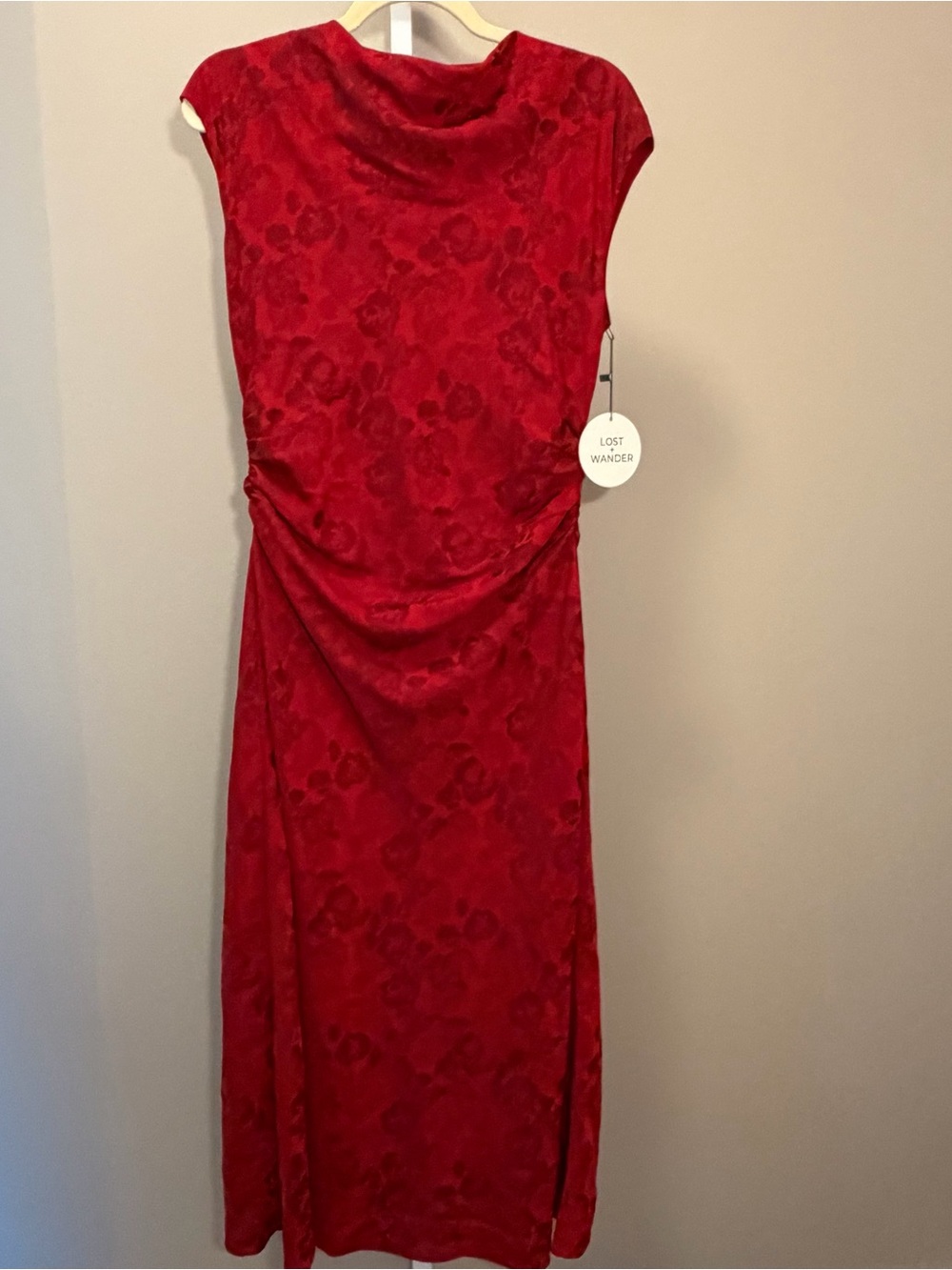 Lost + Wander Rouge Vine Red Floral Sheath Midi Dress